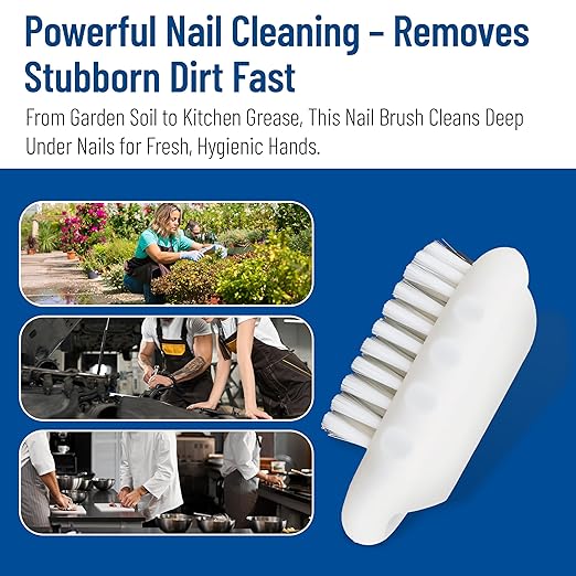 SPARTA Nail Scrub Brush Commercial-Grade, Heavy-Duty Hand and Fingernail Brush with Stiff Bristles for Gardeners, Mechanics, And Foodservice Personnel, Plastic, 5 X 2.24 Inches, White, (Pack of 6)