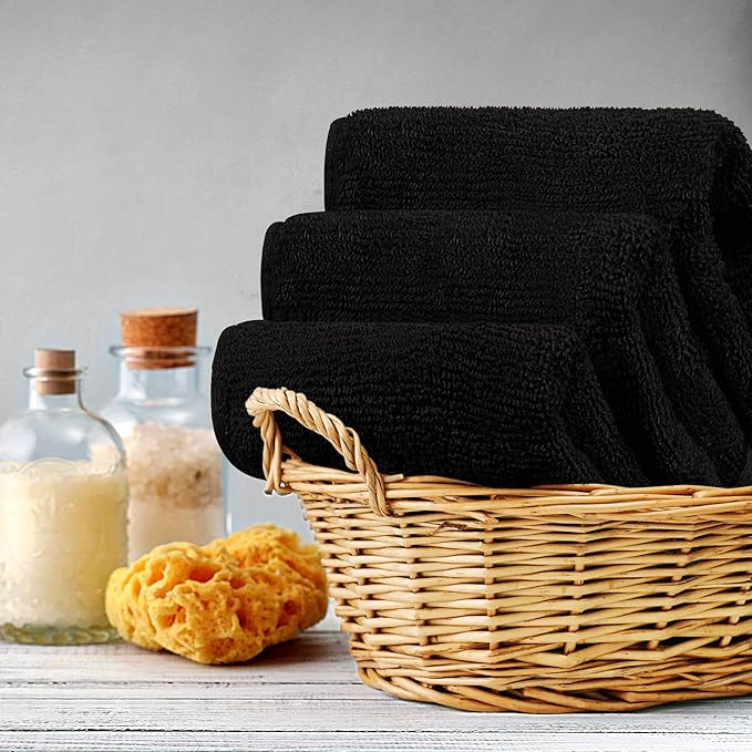 Utopia Towels Wash Cloths Set, 12 by 12 Inches, 100% Cotton Ring Spun, Highly Absorbent and Soft Feel Washcloths for Bathroom, Spa, Gym, and Face, 12 Pack Black