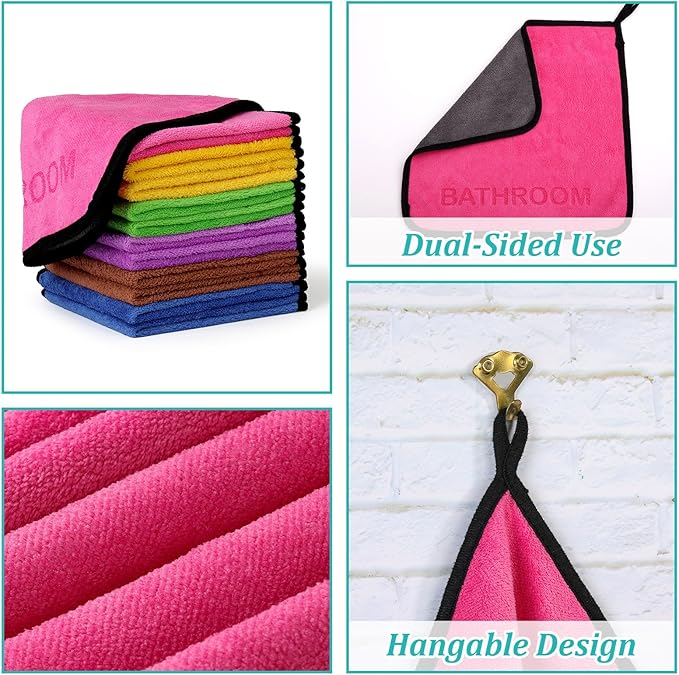 Microfiber Cleaning Cloth Set - 6 Pack Microfiber Towel 12"x12" with Printed Use Labels, Color-Coded Dish Rags Cleaning Towels, Reusable Rags for Cleaning House, Kitchen, Car, Bathroom