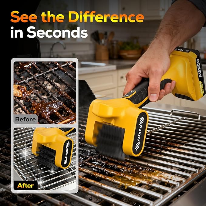 21V Electric Grill Brush, Heavy-Duty Cordless BBQ Cleaner with Stainless Steel Bristles, 90-Min Runtime，LED Light, Dishwasher Safe Head for Gas & Charcoal Grills