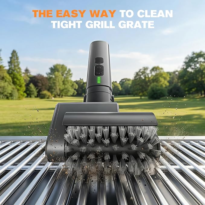 Electric Grill Brush for Outdoor, Electric Grill Cleaner with 2 Heads, 3-Speed & Angle Adjust Cordless BBQ Grill Brush, 150Mins Runtime Grill Cleaning Brush for Outdoor Barbecue Grates