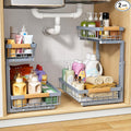 PXRACK Under Sink Organizer, Adjustable Height, 2 Tier Pull Out Under Cabinet Organizer, Slide Out Thickened Metal Under Sink Storage for Kitchen Bathroom Laundry Pantry Cabinet, Grey, Large-2-Pack