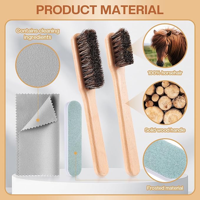 4 Pcs Horsehair Silver Cleaning Brushes Dauber Sterling Detail Polish Brush Applicator Set with Polishing Cloth for Silverware Plateware Jewelry Cleaner(Style B)