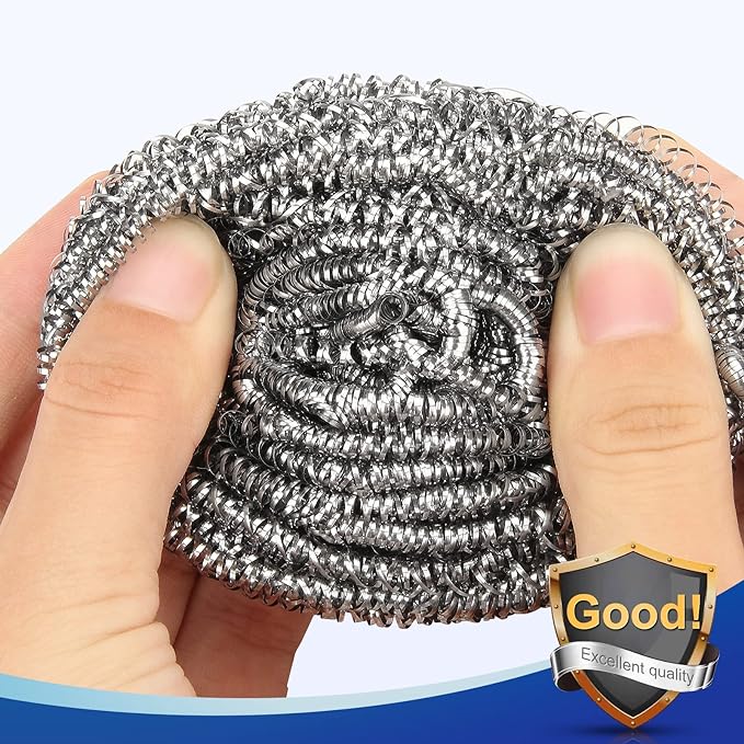 10 Pack Stainless Steel Scrubber, Steel Wool Srubber for Scouring Stubborn Messes from Pots and Pans, Stoves,Broiler Racks,Grills and More