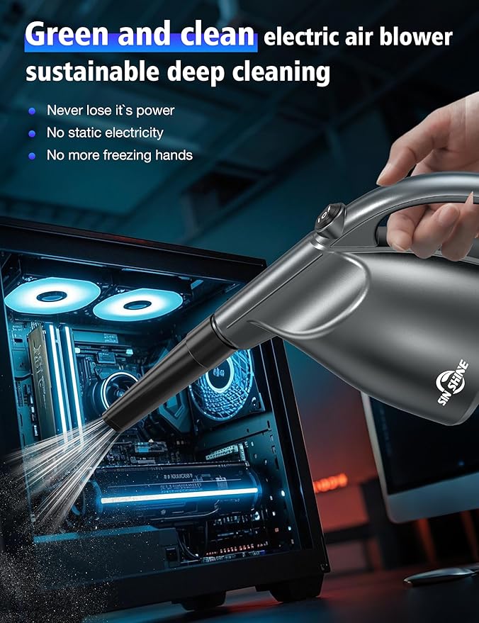 SIN SHINE - Compressed Air 4.0- Multi-Use Electric Air Duster for Cleaning Dust, Hairs, Crumbs, Scraps for Laptop, Computer, Replaces Compressed Air Cans & Canned Air (AD01-Silver)