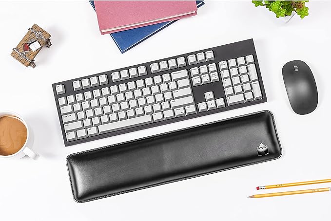 Bailey Full Size by Castle - Leather Ergonomic Computer Wrist Rest Pad for Keyboards with Around 104 Keys - Firm Keyboard Wrist Support for Typists, Gaming, and Heavy Office Use (Nightfall, Full Size)