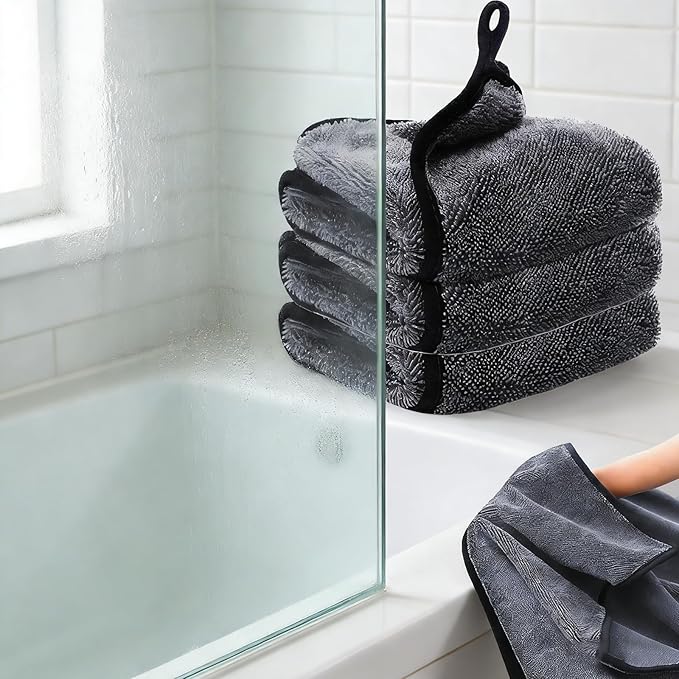 Shiny Shower Wipes Cleaning Cloths, Replacement Towel for Snap Grip Mini Mop, Shiny Shower Cleaning Cloths, Shower Doors Drying, Streak Free Glass Car Mirror Floor (3, 6"X12"Refill)