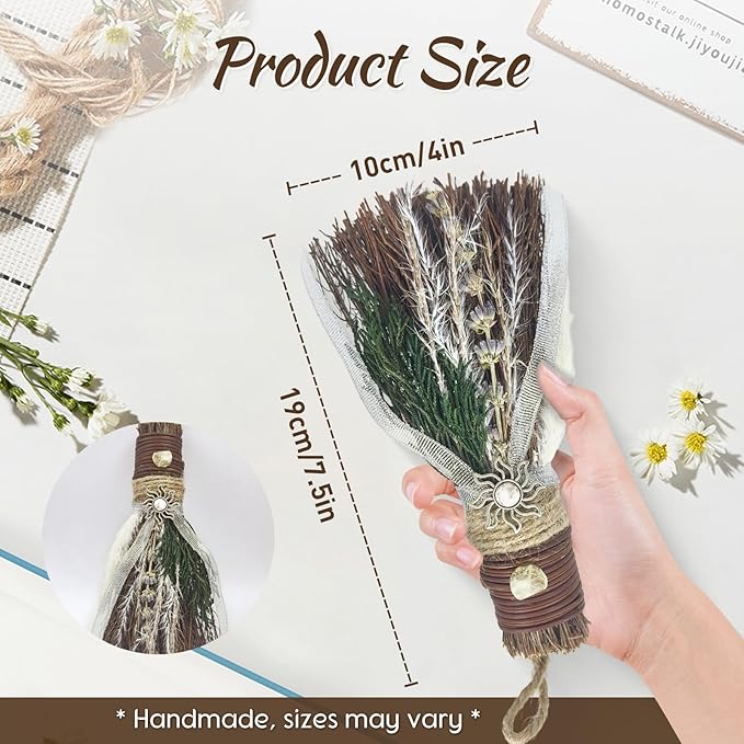 Witch Broom for Altar 7.5 Inch Mini Cinnamon Broom Handmade Winter Yule Cinnamon Broomstick Scented Natural Herbal Protection Wiccan Decor for Altar Witchcraft Gift Christmas Home Decorations