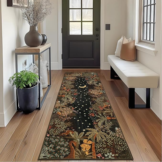 GarveeHome 2.5x8 Jungle Hallway Runner Rug, Soft Brown Animal Long Kitchen Runner Non Slip Entryway Rug Farmhouse Thin Laundry Mat Stain Resistant Carpet for Bathroom Beside