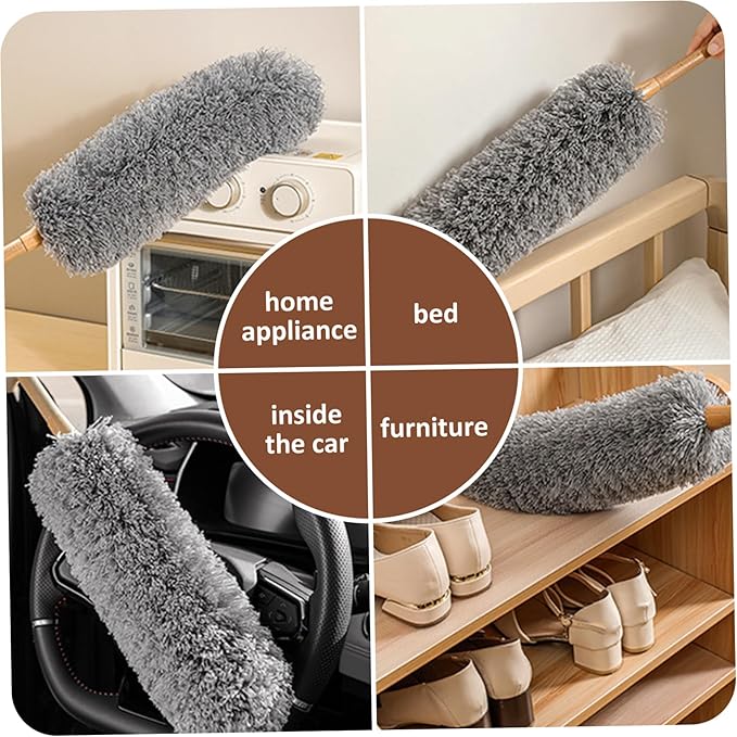 Dusters for Cleaning 20in Static Fluffy Lambswool Duster with Wood Handle Bendable Washable Cleaning Tools for Ceiling Fan Window Computer Shelves Lambswool Duster Wool Dusters for.