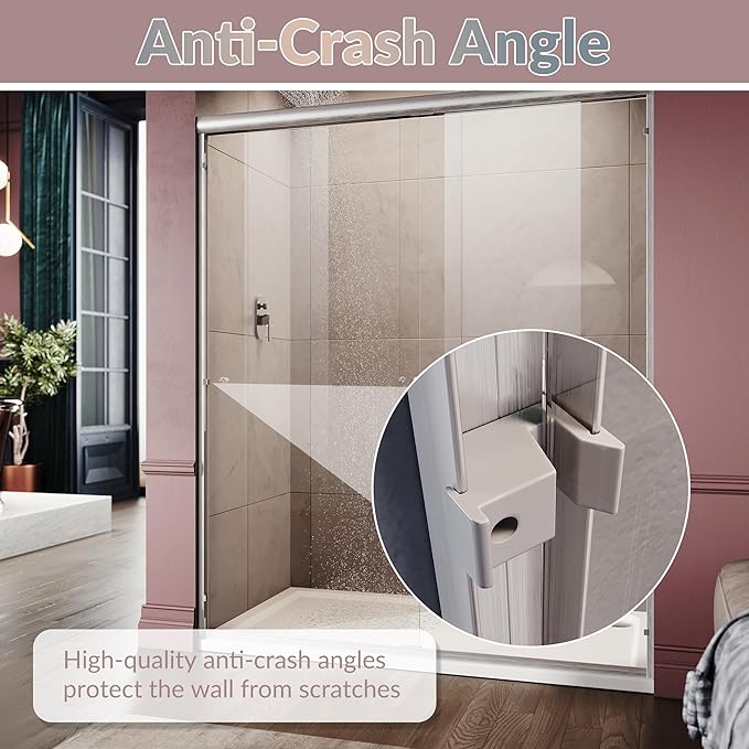 ELEGANT 58.5-60 in. W x 72 in. H Semi-Frameless Sliding Shower Door in Brushed Nickel, 1/4" (6mm) Clear Tempered Glass, Shower Glass Door with Towel Bar