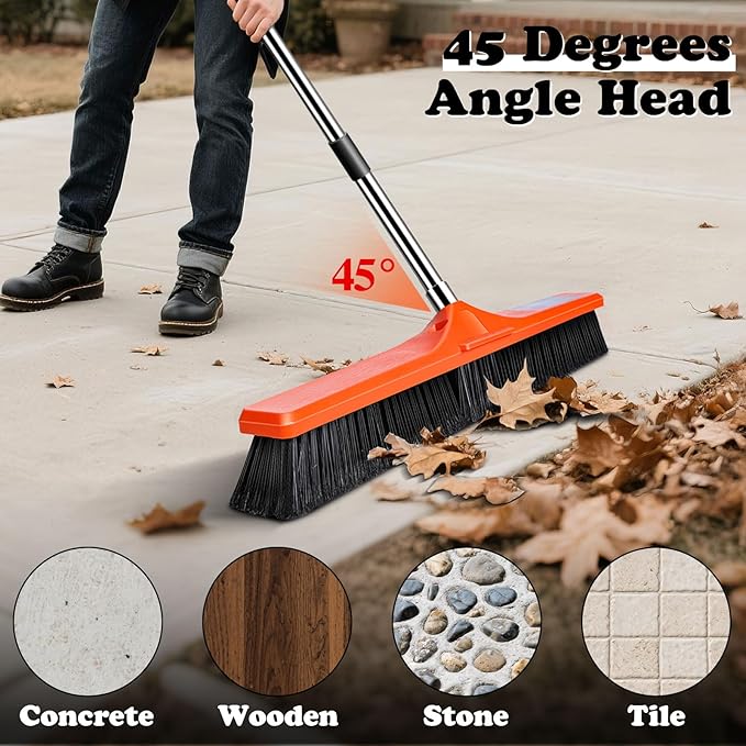 MASTERTOP 24" Push Broom Outdoor, Heavy Duty Garden Brush Broom with 58" Long Handle and Stiff Bristles,Commercial Outdoor Broom for Deck Driveway Garage Yard Patio Warehouse Concrete Floor Cleaning