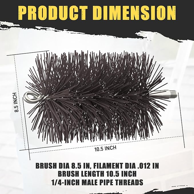 8" Round Pro-Sweep Chimney Brush | Medium Duty Poly Bristles for Metal Chimney Pipes & Prefab Fireplaces | Flexible .050" Prostran Bristles | 3/8" NPT Thread | Stainless & Insulated Flue Safe