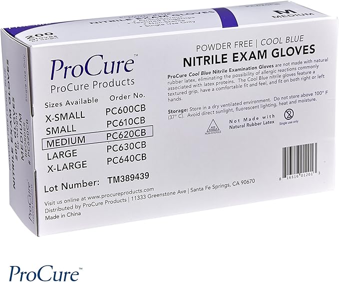 ProCure [200 Count] Disposable Nitrile Gloves - Latex Free, Powder Free Medical Exam Gloves