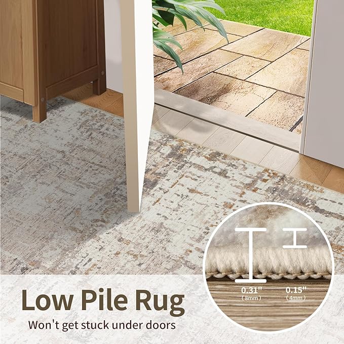 8x10 Modern Abstract Area Rugs,Large Soft Rugs for Living Room,Neutral Washable Rug,Beige Rugs for Bedroom Dining Room, Non-Slip Foldable Thin Indoor Carpet, Stain Resistant(Beige Grey)