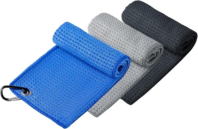 Handy Picks Microfiber Golf Towel (16" X 16") with Carabiner Clip, Waffle Pattern Golf Towel Hook and Loop Fastener - The Convenient Golf Cleaning Towel