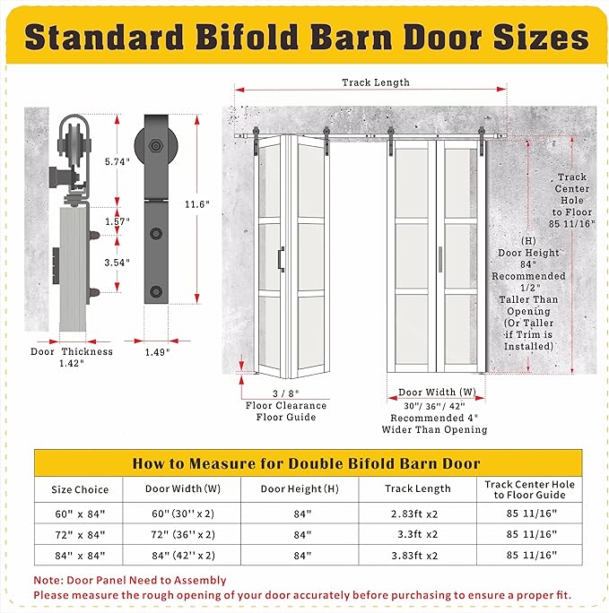 Bifold Closet Doors, 84" x 84", 3 Lites Frosted Glass Bifold Door with Brushed Nickel Sliding Hardware Kit Set, Pre-drilled Bi fold Barn Door Slab, 2X 3.83FT Track for 4 Doors