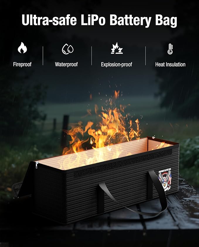 Ebike battery bag, LiFePO4 Lithium Battery Fireproof Bag, Large Capacity Explosion-proof Lipo Battery Case for Charging & Storage, Waterproof Safe Box Compatible with Super73(16x4.7x5 Inches)