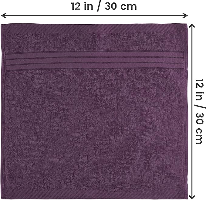 Utopia Towels Wash Cloths Set, 12 by 12 Inches, 100% Cotton Ring Spun, Highly Absorbent and Soft Feel Washcloths for Bathroom, Spa, Gym, and Face, 12 Pack Plum