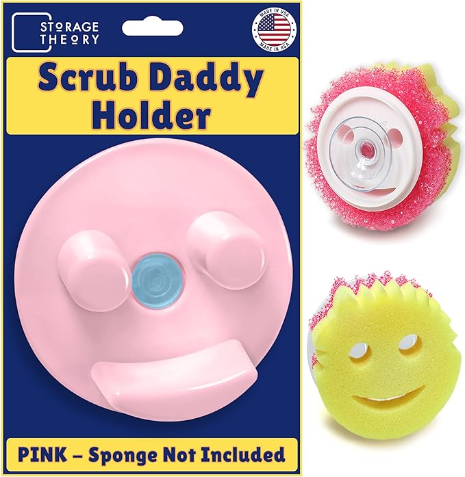 BeraTek Smiley Face Sponge Holder for Kitchen Sink - Stop Soggy Sponges, In Sink Sponge Holder with Suction Cup - Sponge Caddy Fits Most Happy Face Sponges - Pink, 1 Pack