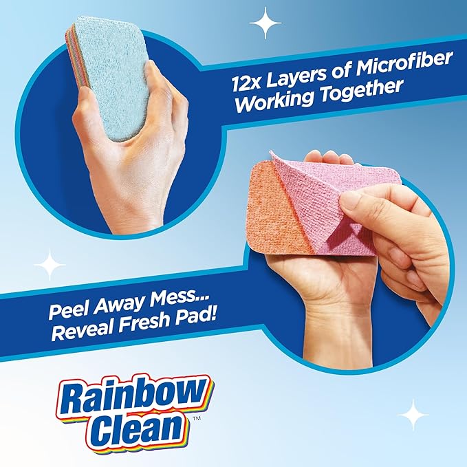 Multilayered Microfiber Cleaning Pads – 2 Pack of Ultra-Absorbent, Reusable for Wet or Dry Use, Ideal for Blinds, Kitchen, Home Surfaces – 12 Tearable Layers for Cleaning - Combo