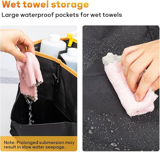 YMU Large Rolling Cleaning Caddy Bag With Detachable Trolley, 4 in 1 Portable Cart for Housekeeping With Swivel Caster & Shoulder Strap, Waterproof Supplies Organizer