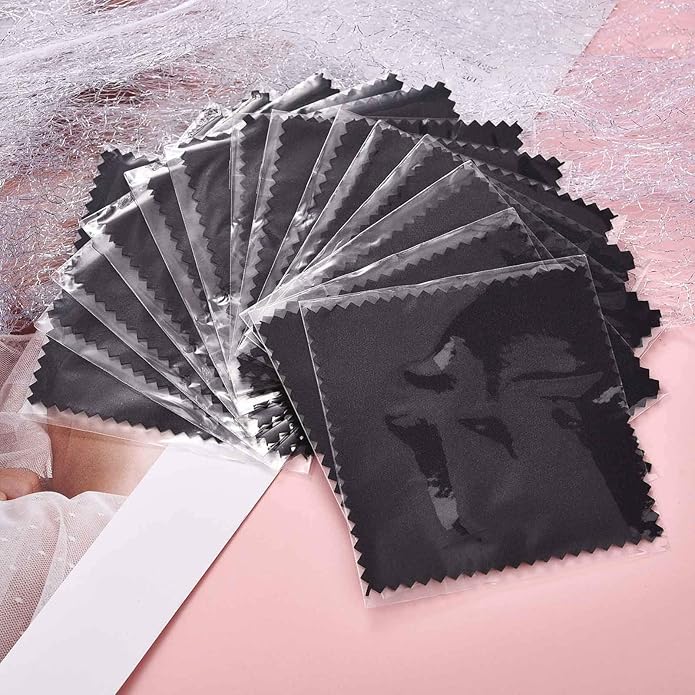 SEVENWELL 50pcs Jewelry Cleaning Cloth Pink Polishing Cloth for Sterling Silver Gold Platinum Small Polish Cloth 8x8cm