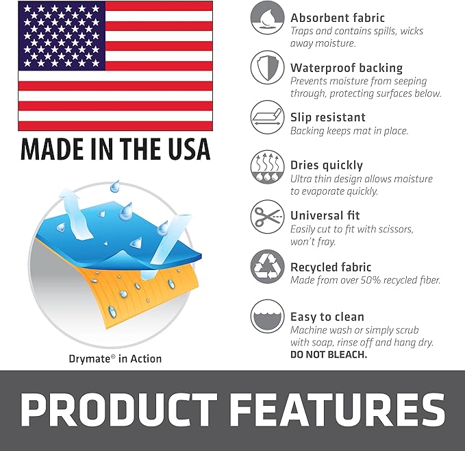 Drymate Jumbo XL Dish Drying Mat (19”x24”), Low-Profile, Super Absorbent, Quick Dry Fabric, Waterproof & Slip-Resistant, for Kitchen Counter, Trimmable, Easy to Clean (USA Made)(Light Blue)