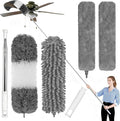 Microfiber Feather Duster, 6PCS Extendable Bendable Dusters with 100" Telescopic Pole, Washable & Reusable Cleaning Kit for Ceiling Fans, Lights, Blinds, Cars, Hard-to-Reach Areas (Gray)