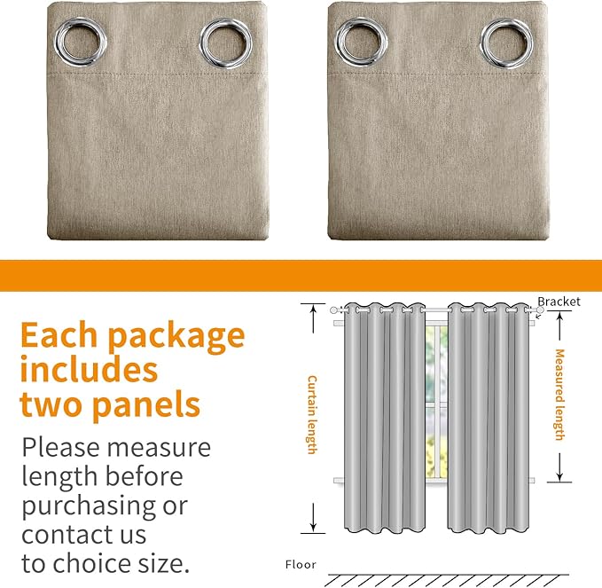 YoungsTex Burlap Linen 100% Blackout Curtains 68 Inch Length for Bedroom, Taupe Thermal Insulated Drapes with Grommet Heavy Darkening for Living Room, 2 Panels, 52 X 68 Inch