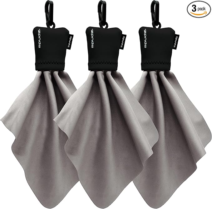 SPUDZ Classic Microfiber Lens Cleaner – Clip-On Pouch, Washable – for Binoculars, Scopes, Glasses, Screens | Black, 6 x 6 Inch (3-Pack)