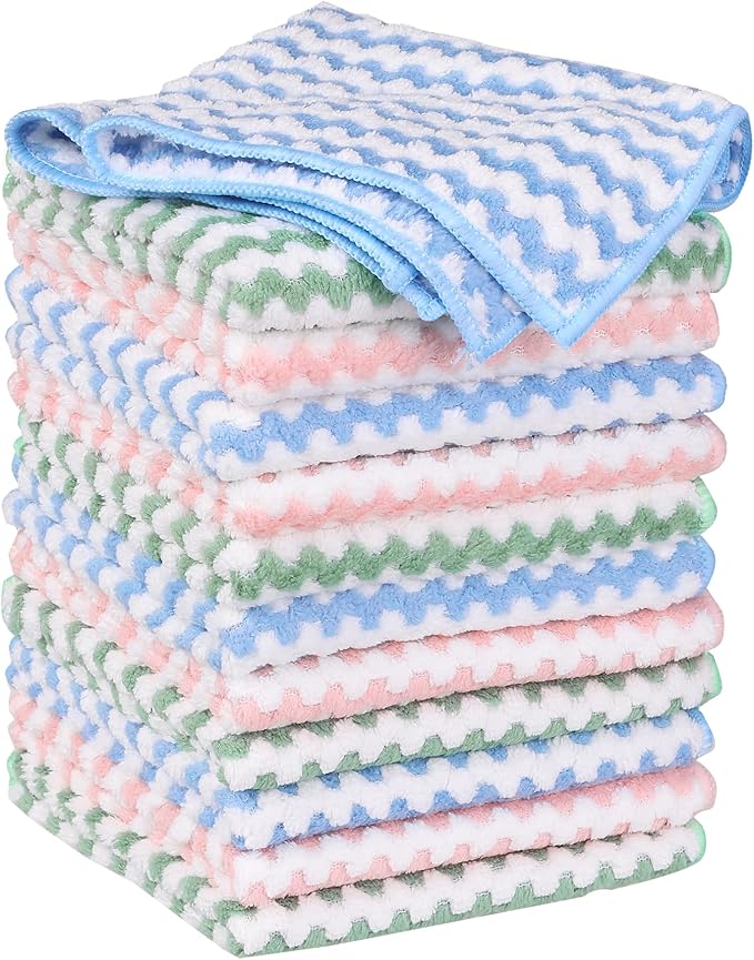 uxcell Microfiber Cleaning Cloth, 12 Pack Kitchen Towels for Dish Drying and Washing, Absorbent Streak Free Lint Free Rags for Cleaning, Reusable and Washable Towels 10" x 10" Multi