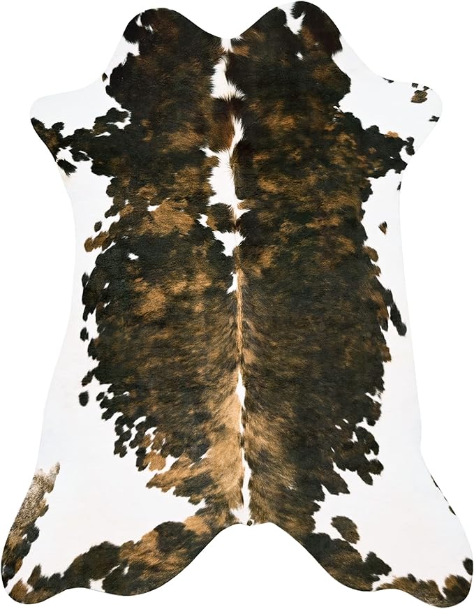 Amearea Faux Cow Hide Rug 3.2x2.3 Feet, Premium Western Home Decor Cow Print Rugs for Living Room, Faux Leather Animal Cowhide Carpet for Bedroom, Dining Traditional Cow Print Stuff Carpets, Brown