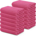 Kitinjoy 100% Cotton Waffle Weave Kitchen Hand Towels (13 X 28 Inches,Hot Pink), 12-Pack Super Soft and Absorbent Dish Towel for Drying Dishes
