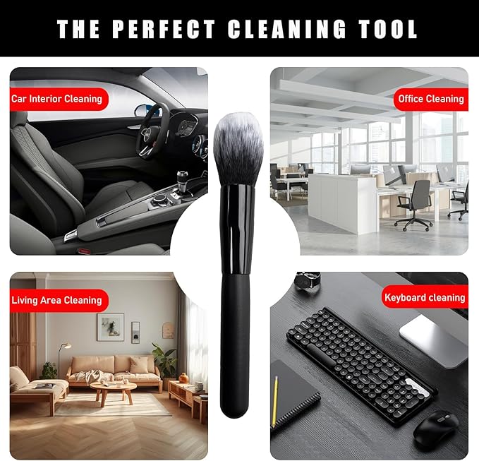 2PCS Car Interior Dust Brush, Soft Scratch Free Auto Detailing Brushes, Universal Vehicle Interior Cleaning Tool for Automotive Dashboard, Air Vents, Leather (Long Black & White)