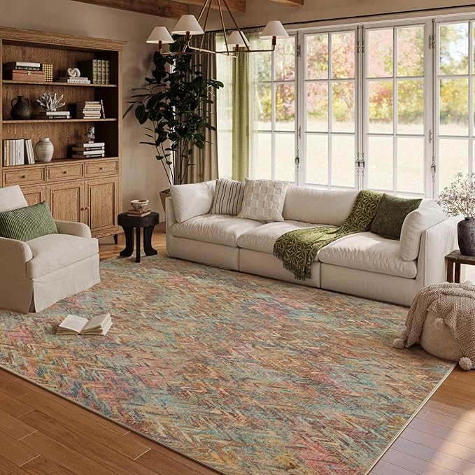5x7 Washable Area Rugs for Bedroom & Living Room - Floral Boho Vintage Rug,Soft & Non-Slip,Low Pile Wool Carpet for Indoor Dining Room,Girls Room,Nursery Room and Kids Room(Boho Multi)