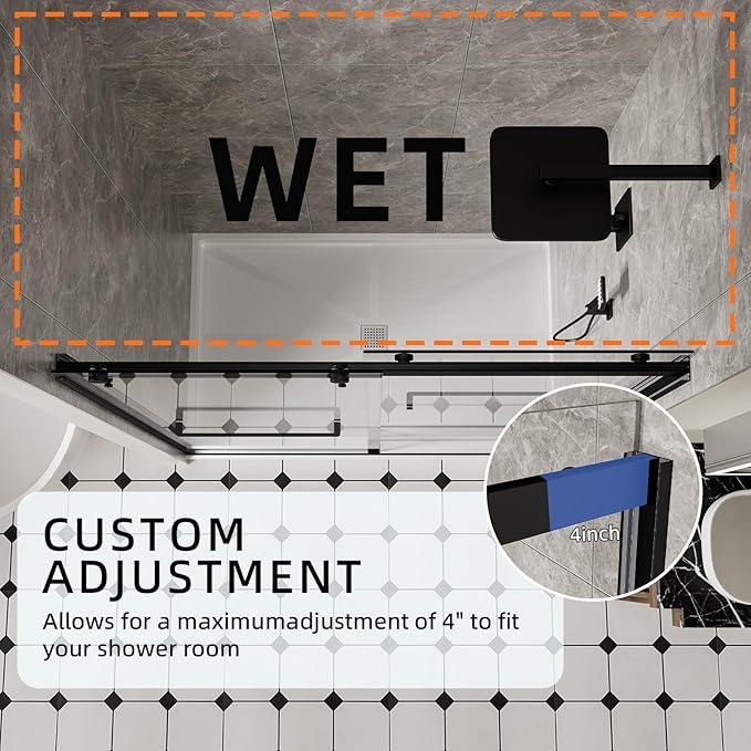 56-60" W x 74" H Frameless Shower Door, Double Sliding Shower Door with 5/16" (8mm) Clear SGCC Tempered Glass, Matte Black Finish Shower Doors, Reversible Installation