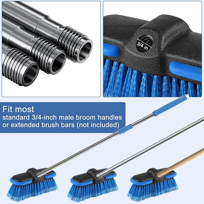 Car Wash Brush Head with Soft Bristle, 8in Car Cleaning Brush with Protective Bumper for Cleaning Auto Cars Trucks RV Boat Deck (2 Pack)