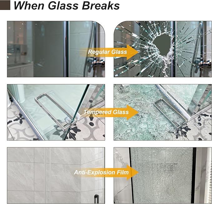 Frameless Shower Door,Single Sliding Glass Shower Door with Nano Coating & Safety Film, Adjustable 43"-48" W x 72" H, Matte Black,1/4" (6mm) SGCC Tempered Glass