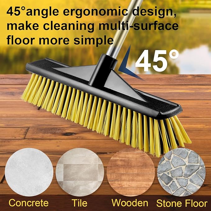 16" Push Broom for Outdoor Heavy Duty, Push Brooms with 59" Adjustable Long Handle for Sweeping Multi-Surface Floor Scrub Brush for Cleaning Outside Deck Patio Garage Driveway Warehouse Concrete