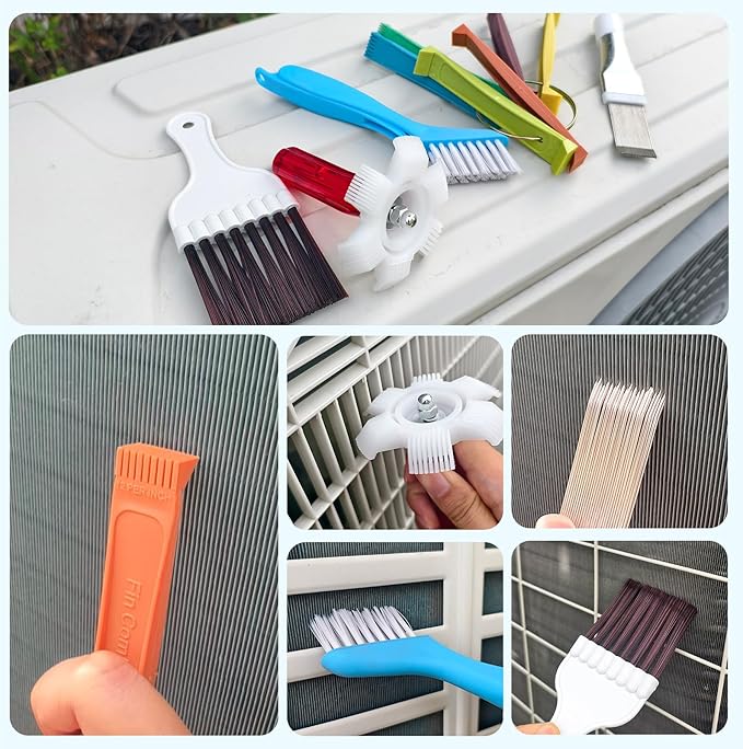 10PCS Air Conditioner Fin Comb Cleaner kit AC Coil Cleaning Brush 5 Different Fin Combs Condenser Fin Straightener AC Evaporator Comb Radiator Repair Clean Tool (10)