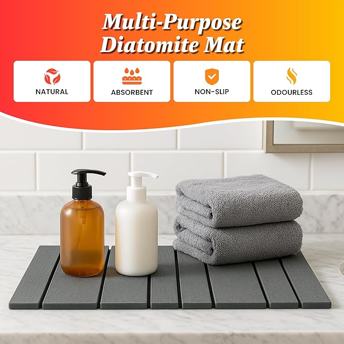 Large Stone Dish Drying Mat for Kitchen Counter, Instant Drying Pad, Super Absorbent Foldable Dish Drying Mat, 24"×16", Dark Gray
