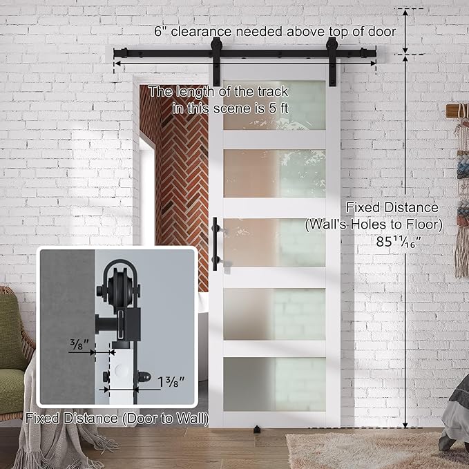 SMARTSTANDARD 30" x 84" Glass Barn Door with 5FT Hardware Kit Included, 5-Panel Glass, DIY Assembly Required, Waterproof PVC Coating, Pure White