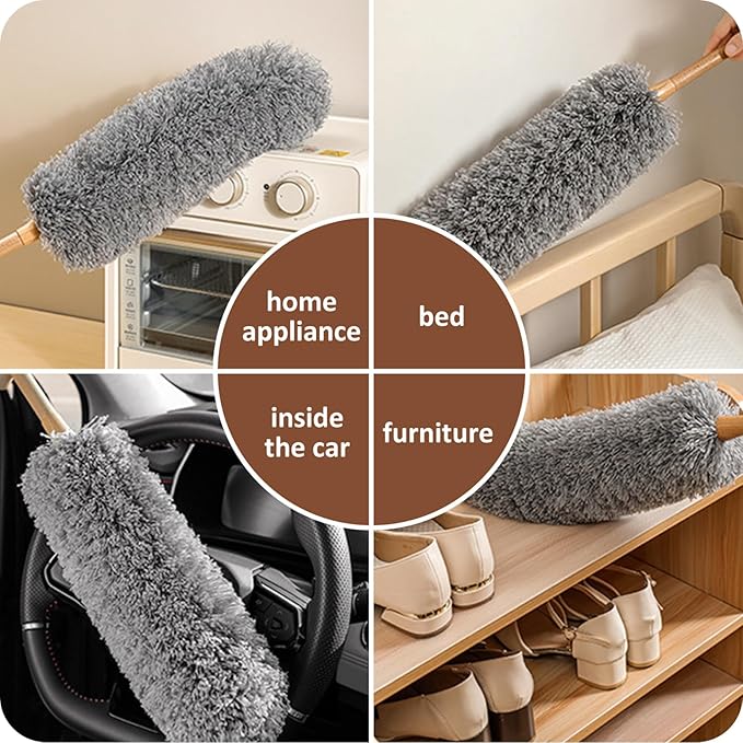 Dusters for Cleaning 20in Static Fluffy Lambswool Duster with Wood Handle Bendable Washable Cleaning Tools for Ceiling Fan, Window, Computer, Shelves Wool Duster