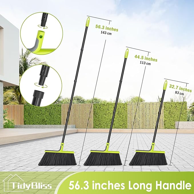 Outdoor Broom Heavy Duty, 56 inches Tall Commercial Soft Bristle Angle Brush for Sweeping Outside Patio Garden Porch Deck Shop Restaurant Garage House Lobby Hardwood Floors (Green)