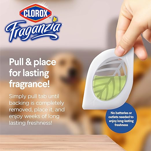 Clorox Fraganzia Small Rooms Air Freshener, White Lily Bloom Scent - Peel & Place Air Freshener, No-Plug, Battery-Free for Closets, Laundry Room, Entry Way, Bathroom, 0.25 Fl Oz Each, 24 Count