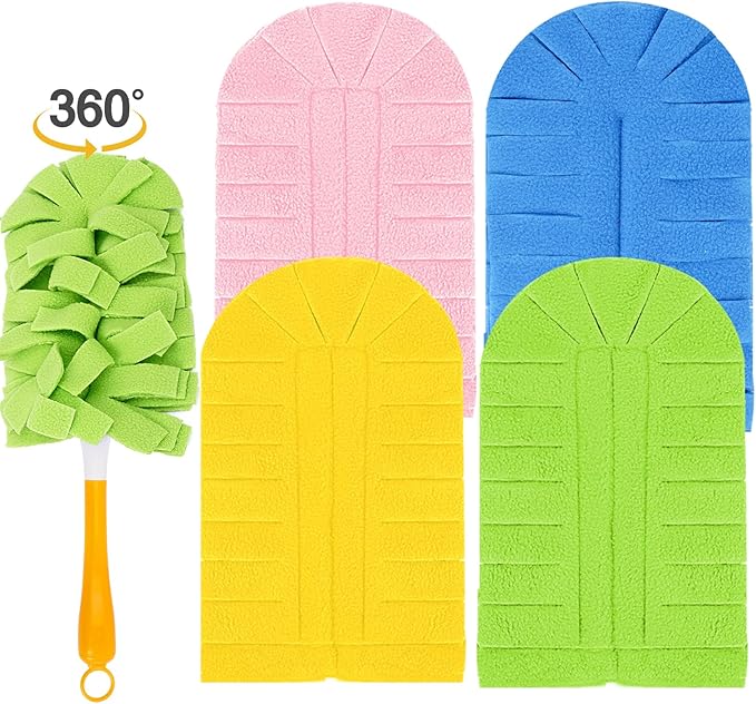 KEEPOW Reusable Duster Refill Compatible with Swiffer Hand Duster, Heavy Duty Duster Refills, 360 Degree Dusters Refills for Cleaning, Fleece Refill Ceiling Fan, 4 Pack (Handle is Not Included)