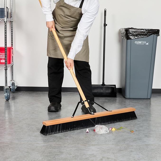 Restaurantware-BROOM HEAD ONLY: Clean Tek Professional 36-Inch Broom Head, 1 Heavy-Duty Push Cleaning Tool - Handle And Brace Sold Separately, Fine Plastic Bristles, Wooden, Commercial Use