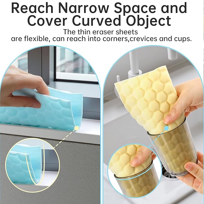 20 Pack Magic Sponge Eraser Sheets, Multi-Surface Cleaner, Disposable Portable Magic Cleaning Eraser Thin Wipes for Kitchenware Bathroom Shoe Sink Car Interiors Hard to Reach Places-Multicolor