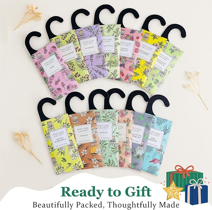 ROSE COTTAGE Large 12 Packs Sandalwood Hanging Closet Deodorizer Air Freshener Long Lasting Scented Sachets Smell Goods for House